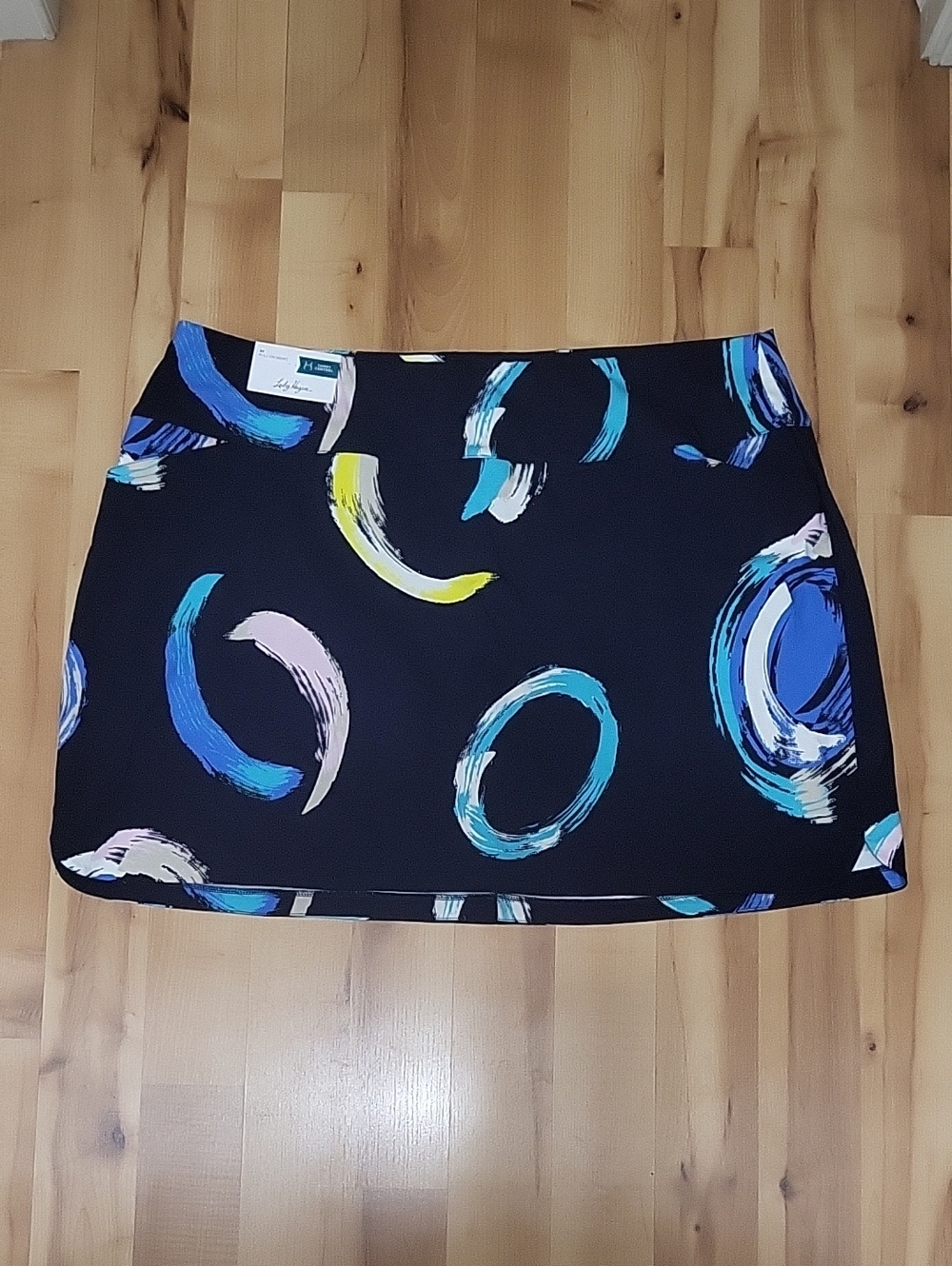 Lady Hagen Skort Black Blue Teal Yellow & Pink Brushstroke Circles Size 3x NWT